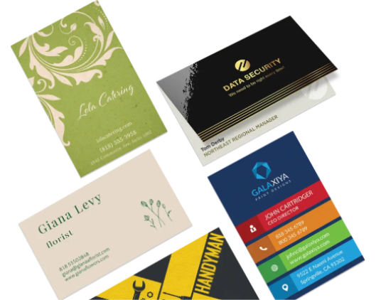Custom business cards in different colors and layouts