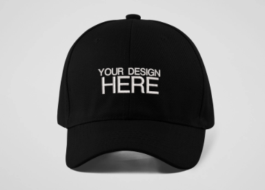 Black custom cap with a logo design placeholder